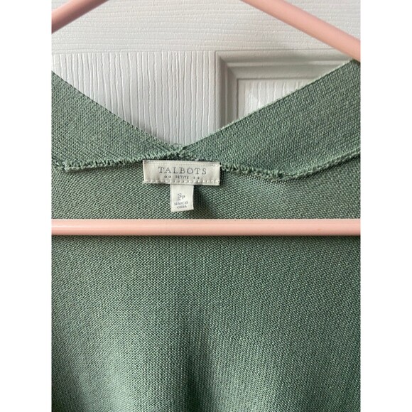 Talbots Open Front Cardigan Sweater Small Petites Green Long Sleeved Classic - Picture 4 of 8